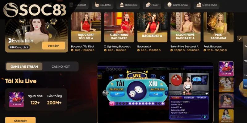 Hướng dẫn chơi Casino tại trang web SOC88 chính thức