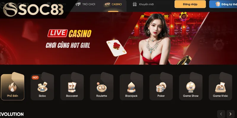 Tổng quan sảnh Casino SOC88